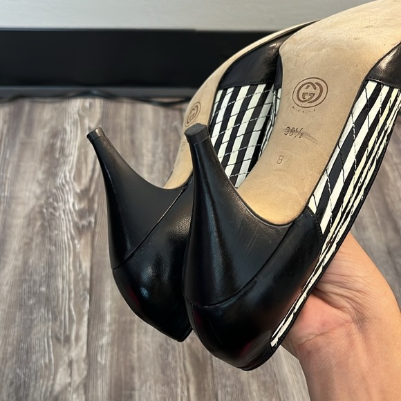 Vintage Gucci Classic Striped Woven Leather Pumps Size 36.5 - Picture 10 of 11